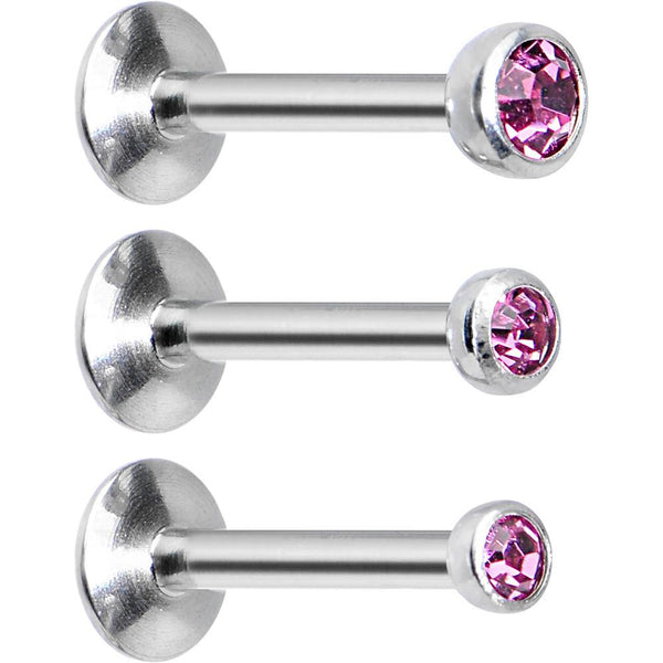 16 Gauge 5/16'' Pink Gem Helix Cartilage Barbell 3 Pack