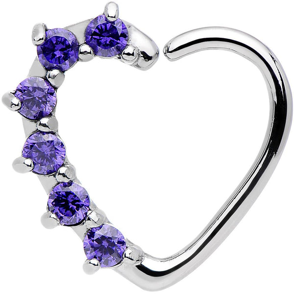 16 Gauge Purple CZ Heart Right Closure Daith Cartilage Tragus Earring