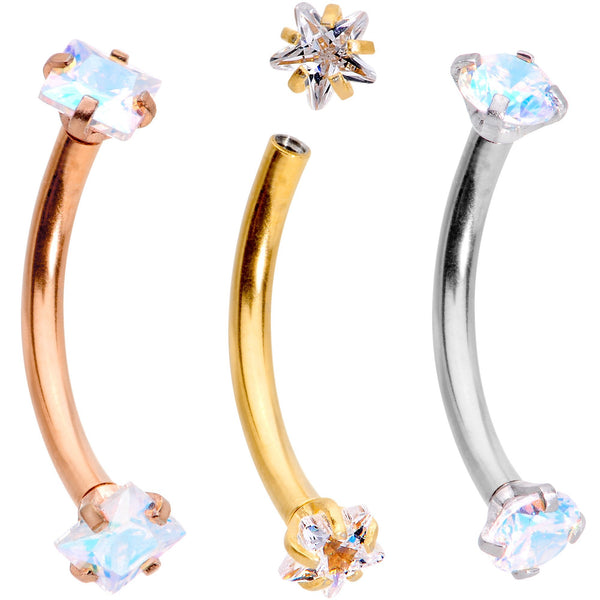 3/8'' Clear Gem Anodized Curved Eyebrow Ring Set of 3