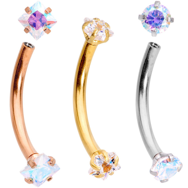 3/8'' Clear Gem Anodized Curved Eyebrow Ring Set of 3