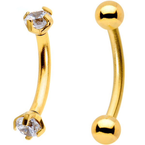 3/8'' Clear CZ Gem PVD Curved Eyebrow Ring Set of 6