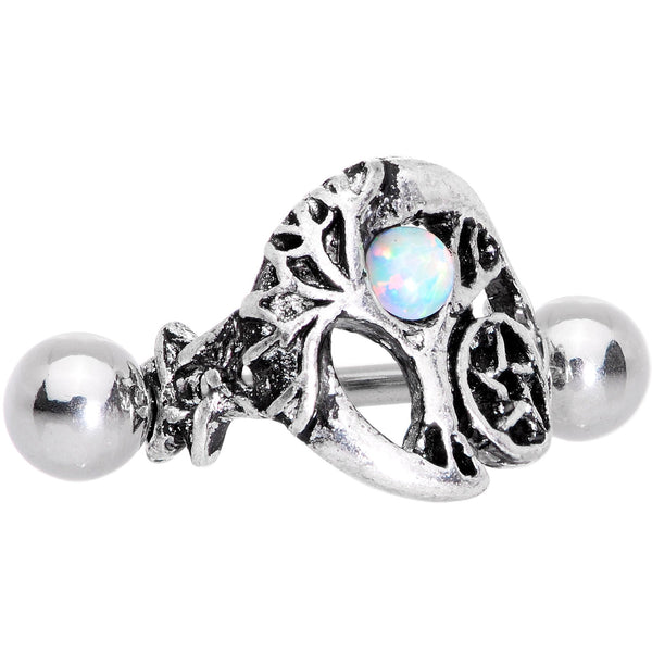 16 Gauge 1/2'' White Synthetic Opal Pentagram Tree Cartilage Cuff