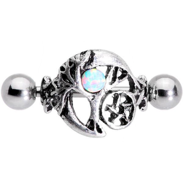 16 Gauge 1/2'' White Synthetic Opal Pentagram Tree Cartilage Cuff