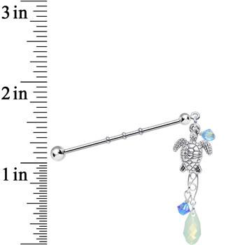 Handmade Sea Turtle Industrial Barbell Created with Swarovski Crystals