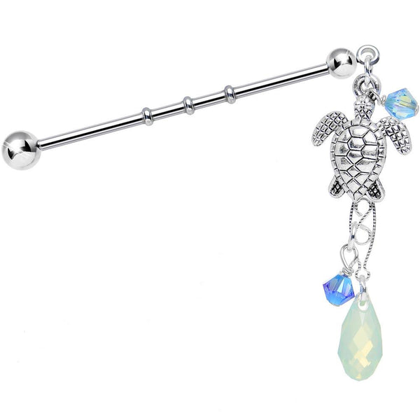 Handmade Sea Turtle Industrial Barbell Created with Swarovski Crystals