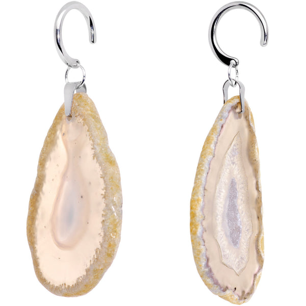 Handcrafted Steel Sandswept Desert Gap Natural Tan Agate Ear Weights