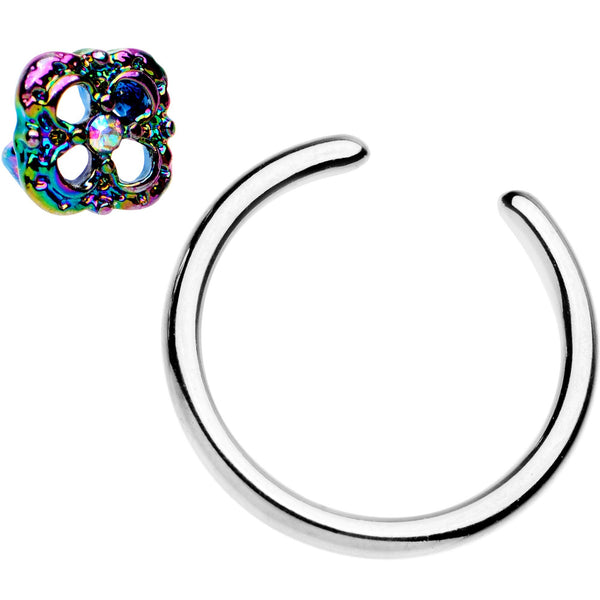 16 Gauge 3/8'' Iridescent Rainbow Flower BCR Captive Ring