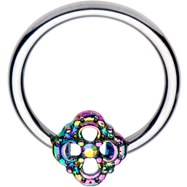 16 Gauge 3/8'' Iridescent Rainbow Flower BCR Captive Ring